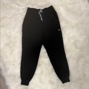 Figs Black Jogger Scrub Pants with Gray Drawstring